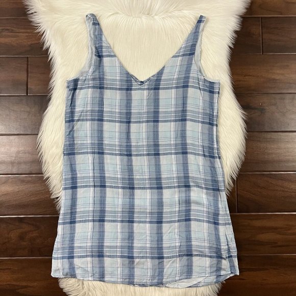Cloth & Stone Anthropologie Size Petite Small Blue White Plaid Sleeveless Dress - Picture 7 of 9